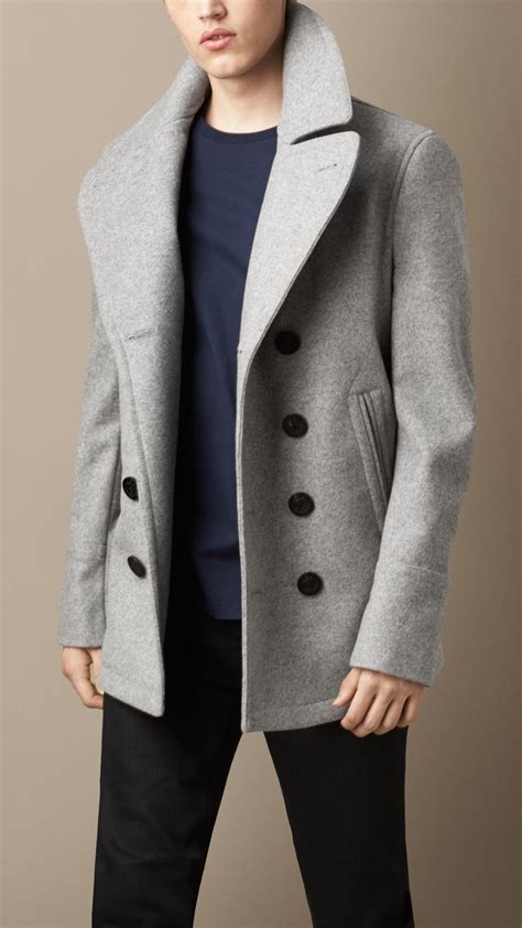 burberry grey pea coat mens|Burberry men's cashmere overcoat.